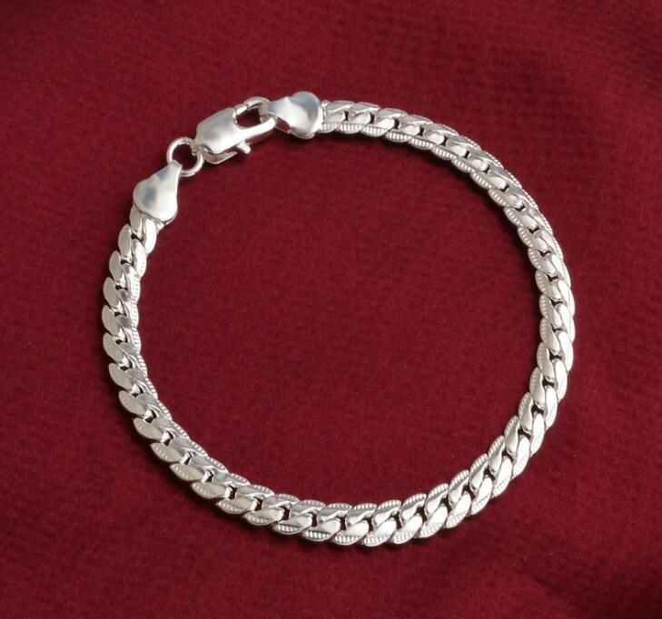 5 mm Bracelet côté plaqué argent