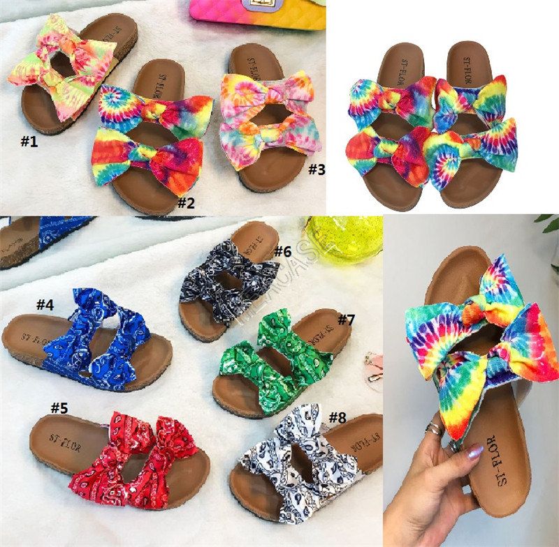 Обувь Цвет Tie-краситель Printing лук лето женщин-дизайнеров босоножки на платформе горками Luxurys sandales тапочки пляж ванны обувь D9706