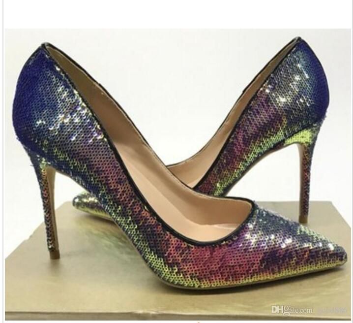 New Women Shoes Shallow Mouth Sequins High-heeled Shoes Fine Heel Wedding Shoes 