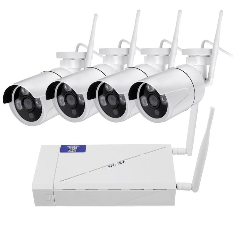 4CH Wireless CCTV 1080P DVR Kit Outdoor Wifi WLAN 720P Night Vision IP Camera