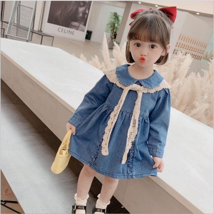 Toddler Infant Baby Girls Dress Solid Princess Denim Dresses Outfits Clothes 