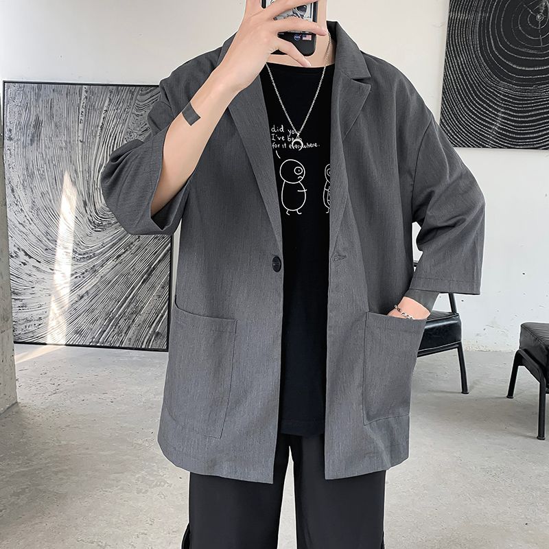 Compra Trajes Para Hombres Blazers De Tres Cuartos De Manga De Verano  Casual Para Hombres Ropa De Calle Japonesa 3/4 Ropa De Chaqueta De Traje De  Gran Tamaño Barato | Entrega Rápida