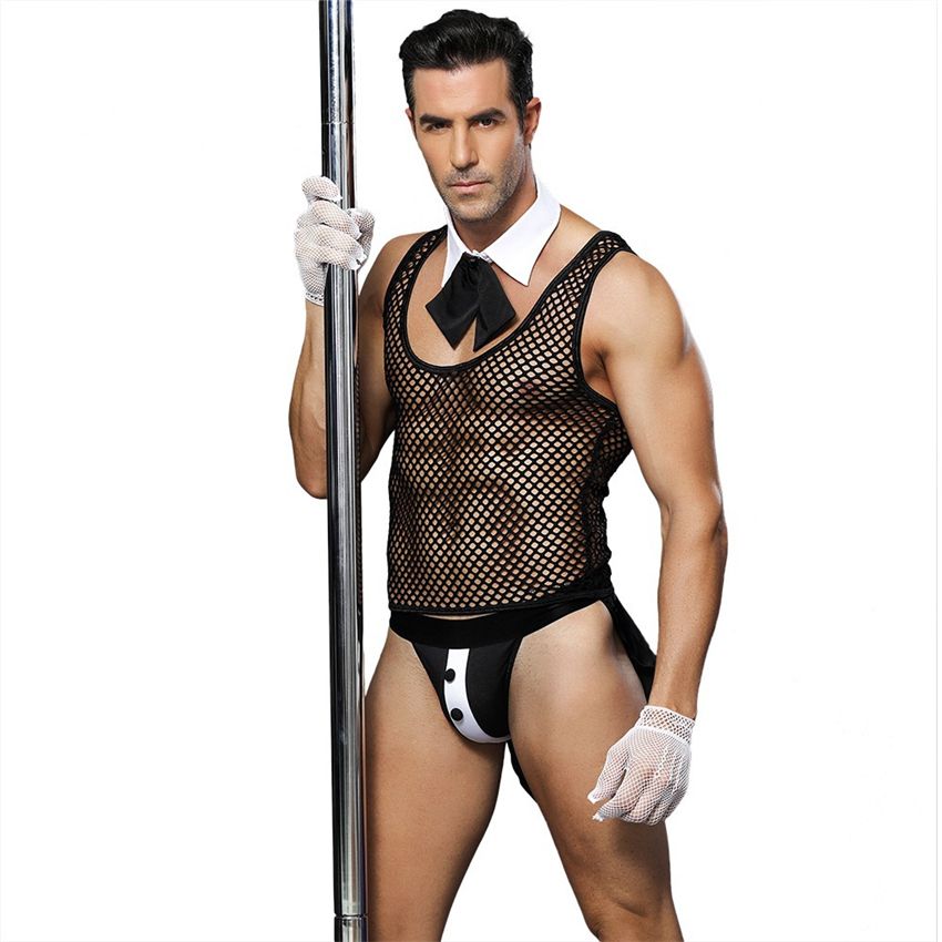 Uniforme Gay Bar Rendimiento Ropa Sexy hombre Ropa Negro atractivo del club nocturno de ropa interior los hombres seducción de vestuario Porno Sexo 6619