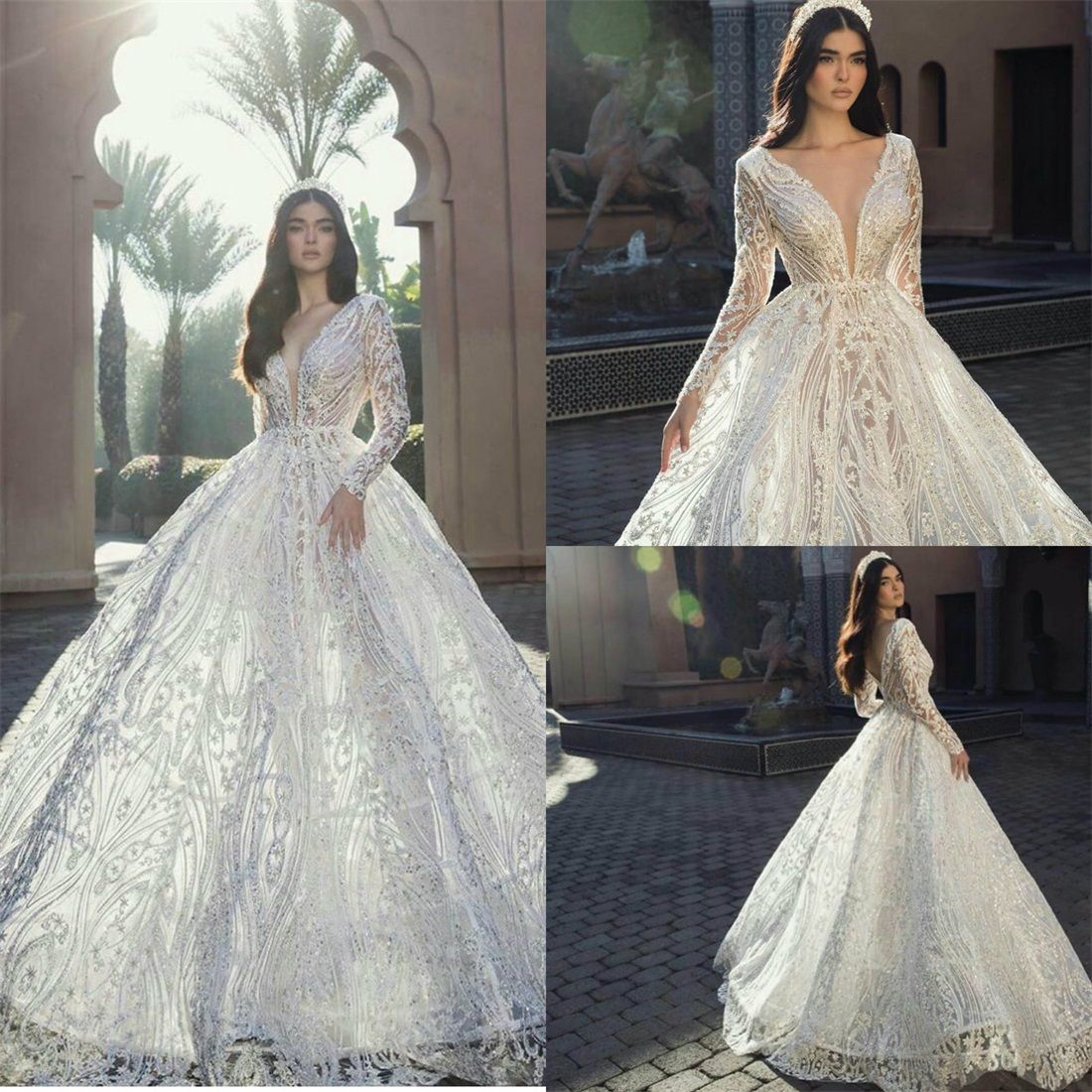 Compra Elie Saab 2021 País Vestidos De Novia De Manga Larga V Cuello De  Encaje Apliques Beads Playa Vestidos Nupciales Robe De Mariee Barato |  Entrega Rápida Y Calidad | Es.Dhgate