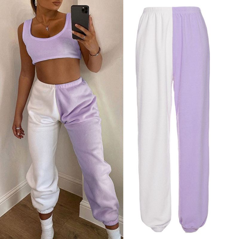 Compre Pantalones Para Mujer Capris Contraste Color Mujer Sweypants Block  Patchwork Harem Harem High Sports Street Style Jogger A 14,57 € Del Cinda02  | Es.Dhgate.Com