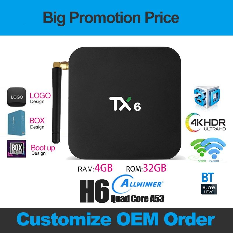 TX6 Android TV-Box 9.0 TV BOX 4GB + 32GB Allwinner H6 Quad Core dual Wifi 2.4G5G Con BT x96 mini T95 intelligente