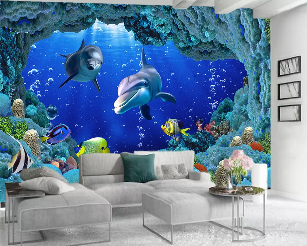 Classic 3D Wallpaper Modern Home Decoration Wallpaper Beautiful Coral Dolphins Under the Sea Romantic Animal 3d Classic 3D Wallpaper Modern Home Decoration Wallpaper Beautiful Coral Dolphins Under the Sea Romantic Animal 3d