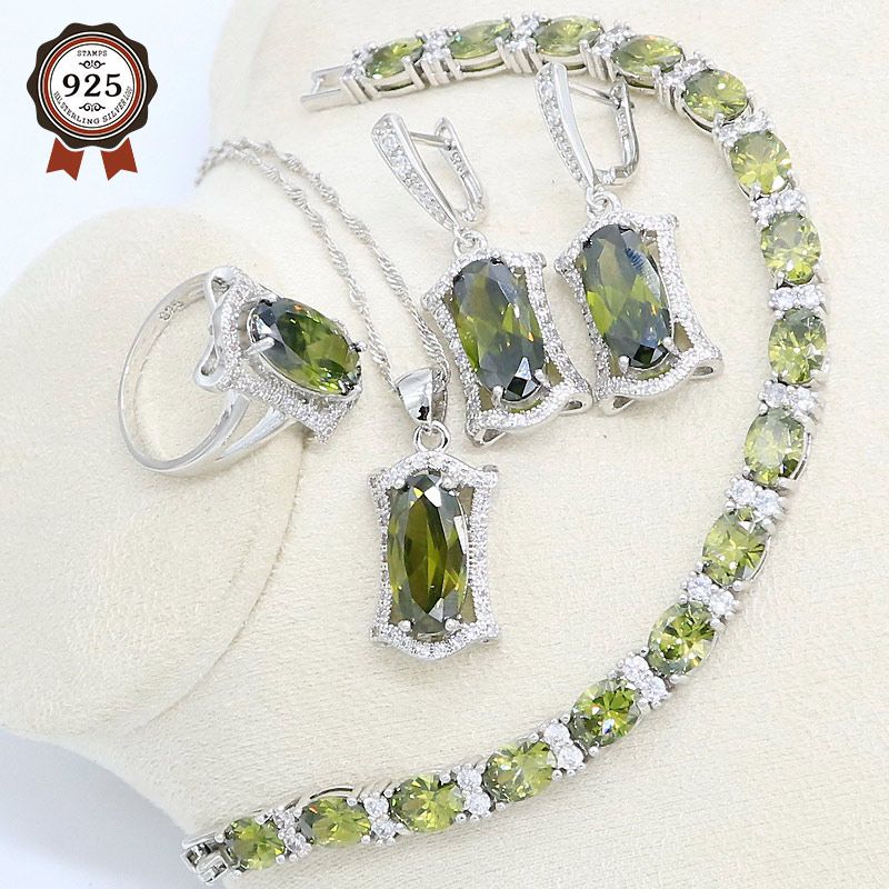 Earrings \u0026 Necklace Olive Green Semi 
