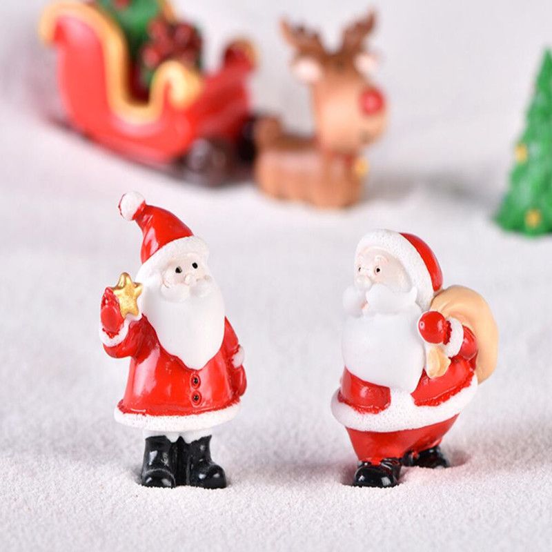 Garden Ornaments Xmas Figurines Miniature Santa Statue Cartoon Doll Mini Toys
