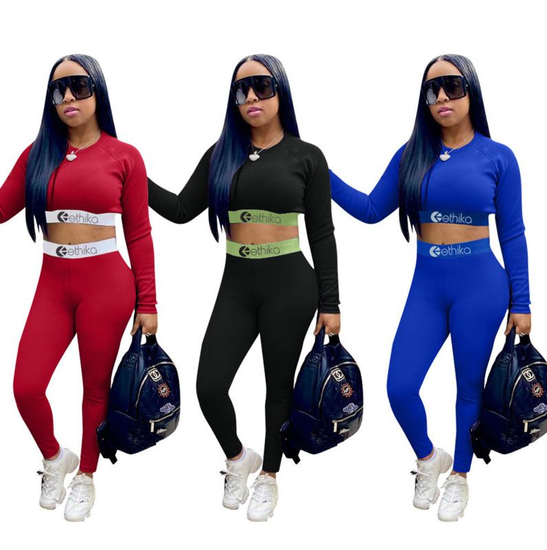 2020 New Women Tracksuit Set Designer Fashion Solid Slim Print Letter ...