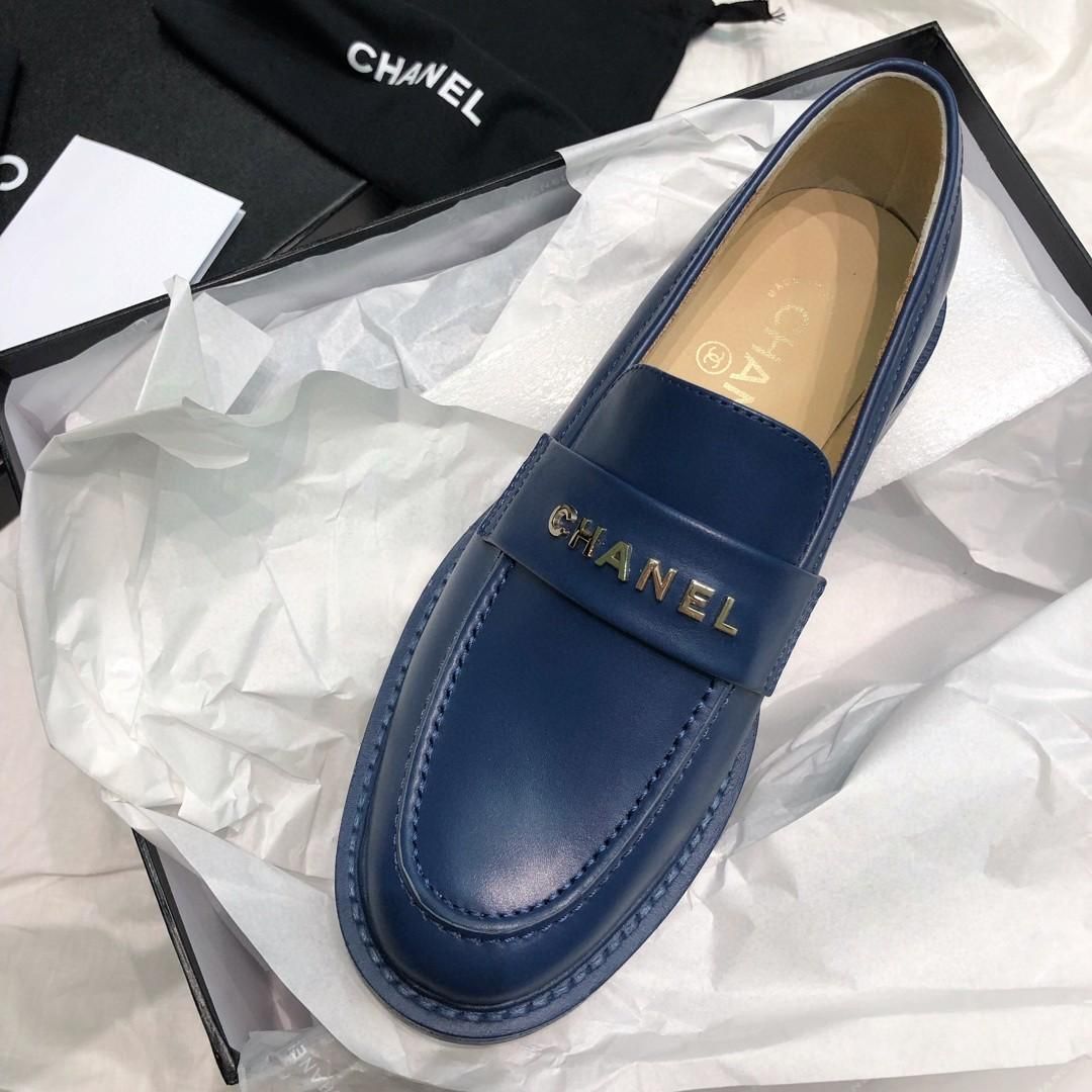 Designer Womens Loafers Navy Blue 