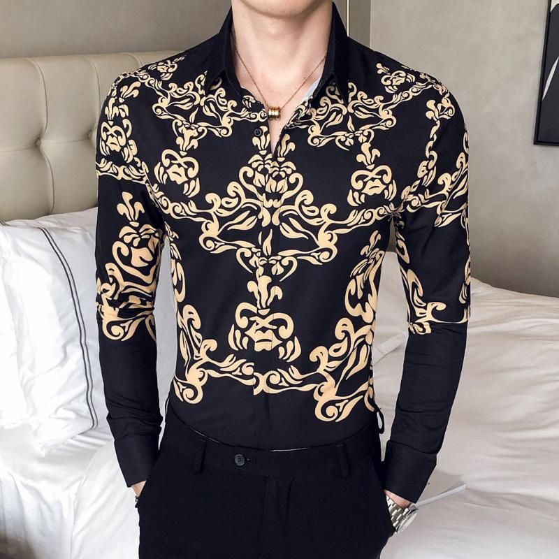 borroso Falsedad Kosciuszko Camisas de vestido de hombre camisa masculina club nocturno camisa fiesta  hombre floral estampado largo manga