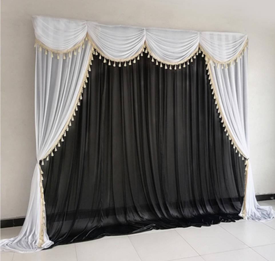 black wedding backdrop curtain ice silk drapes event party decor customized wedding  stage background silk drape