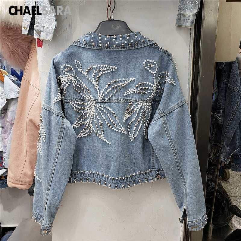 Handmade Beaded Denim Jacket Women 2021 