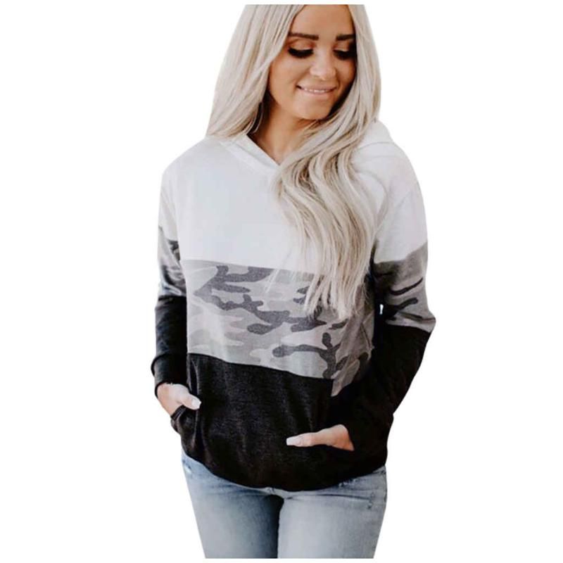 Compra Sudaderas Con Capucha Para Mujer Fashion Women Hood Camuflaje  Empalme Mangas Largas Sudadera Sudadera Blusas Barato | Entrega Rápida Y  Calidad | Es.Dhgate