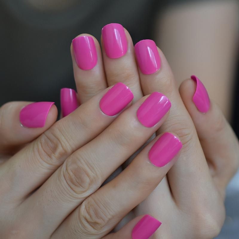Short Neon Fake Nails Deep Rose Pink Square Shape Natural Gelnails Artificial Color Nail Tips With Adhesive Tabs From Dangdangqiu 10 46 Dhgate Com short neon fake nails deep rose pink