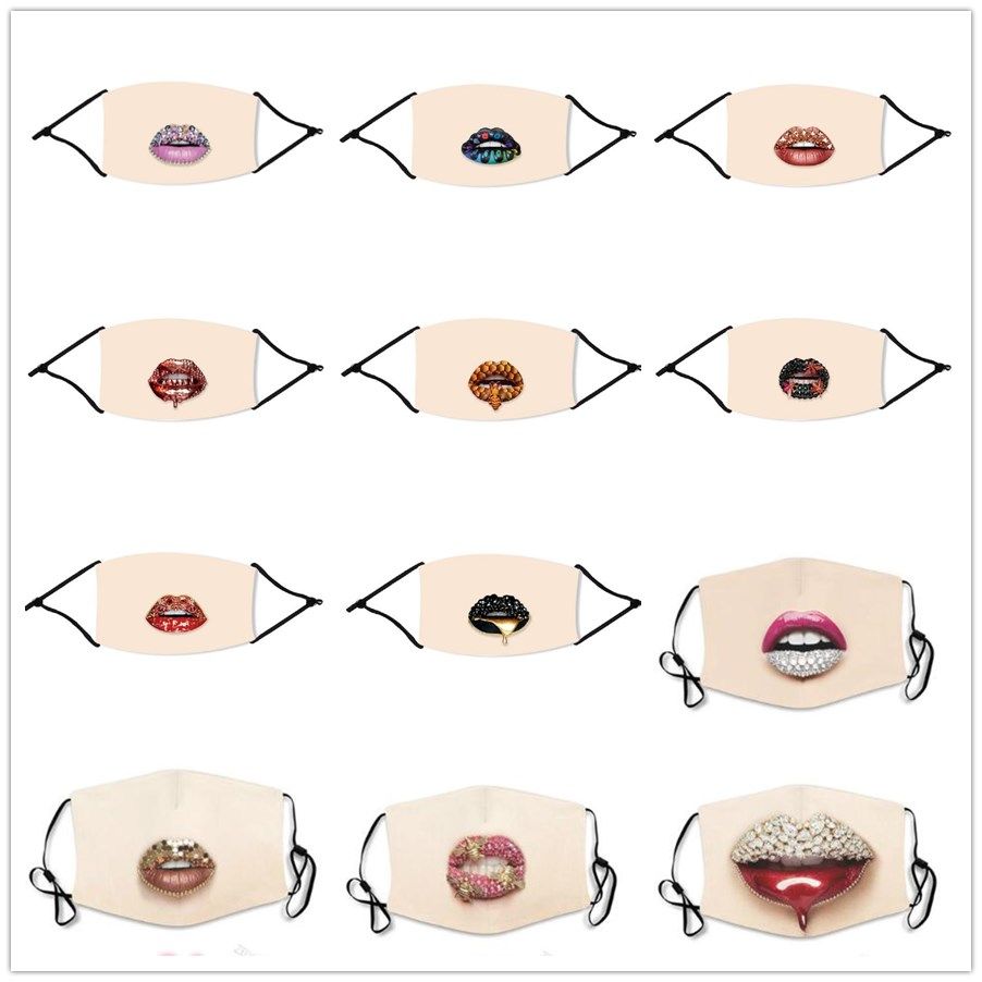 2020 neue Art und Weise Shinning Lustige Lippengesichtsmasken Mund Staubdichtes Ice Silk Adult Wiederverwendbare Waschbar Designer Maske mit PM2.5 Filter