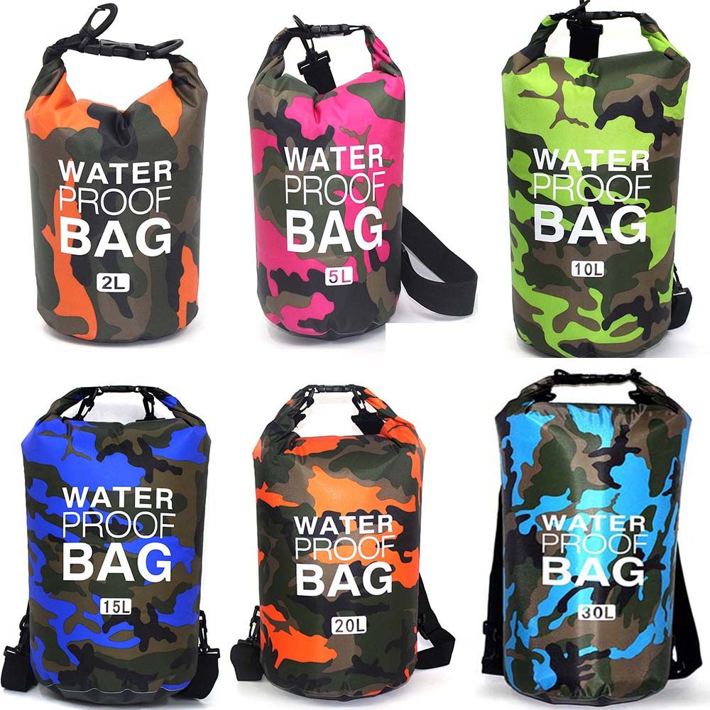 Outdoor Waterproof Camouflage Rafting Diving Dry Bags PVC Sack 2/5/10/15/20L 