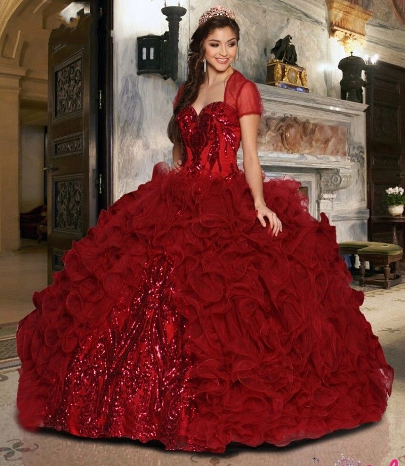 Compra Sprkle Oscuros Quinceañera Vestidos Rojos Con Bolero De Bling De Las  Lentejuelas Apliques Dulce 16 VESTIDOS Vestido De Falda De Volantes Prom Vestidos  De 15 Años Barato | Entrega Rápida Y