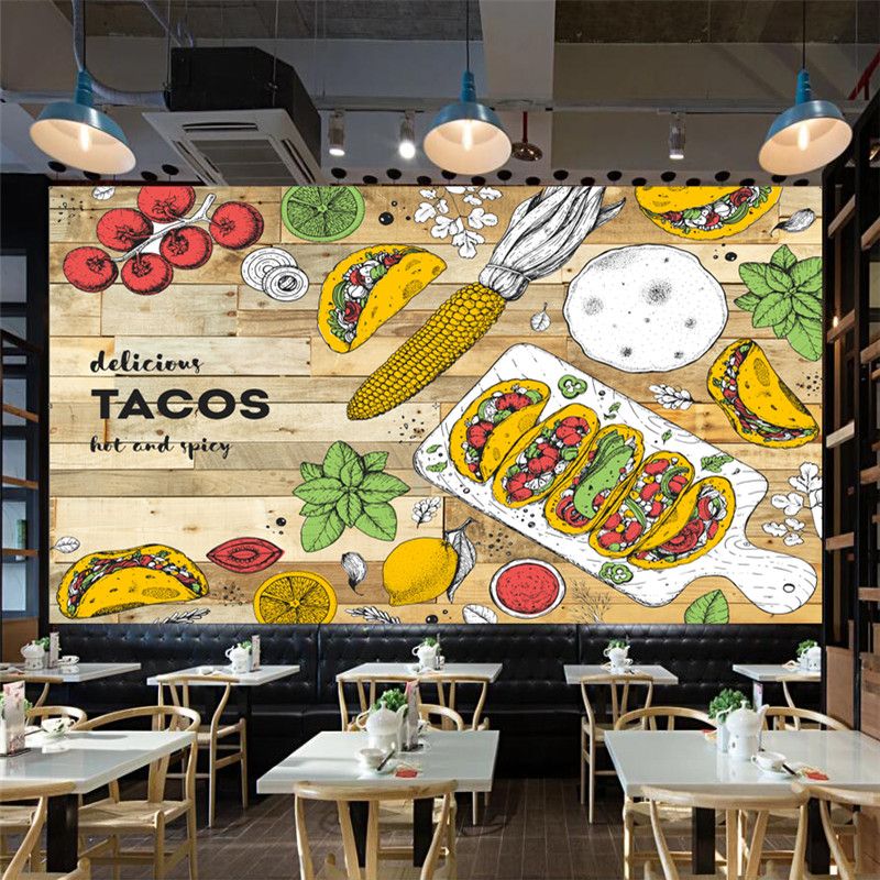 Fondos de pantalla personalizado mexicano Cocina clásica Tacos Fondo Mural  Papel pintado 3D Restaurante rápido Snack