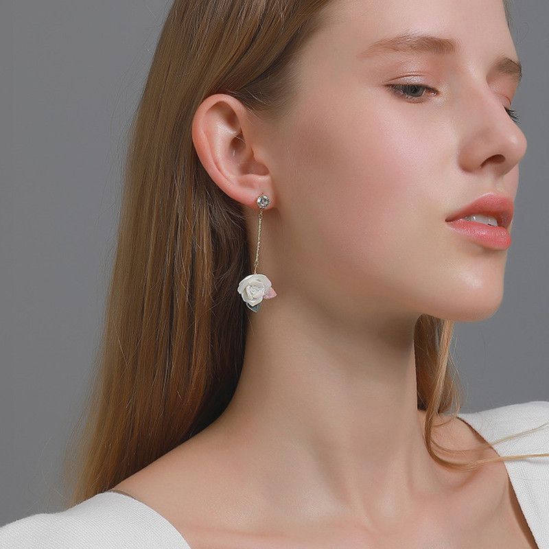 European Pink Ear Jewelry Fashion, Long Chandelier Style Earrings Rose Gold