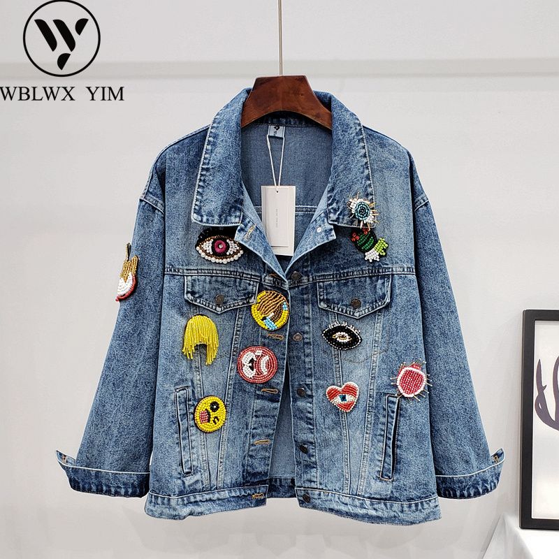 Women's Jackets Jeans Jacket Women Beaded Patch Cartoon Denim Loose Plus Size Fashion Vintage Coat Female Streetwear Women's Jackets Jeans Jacket Women Beaded Patch Cartoon Denim Loose Plus Size Fashion Vintage Coat Female Streetwear