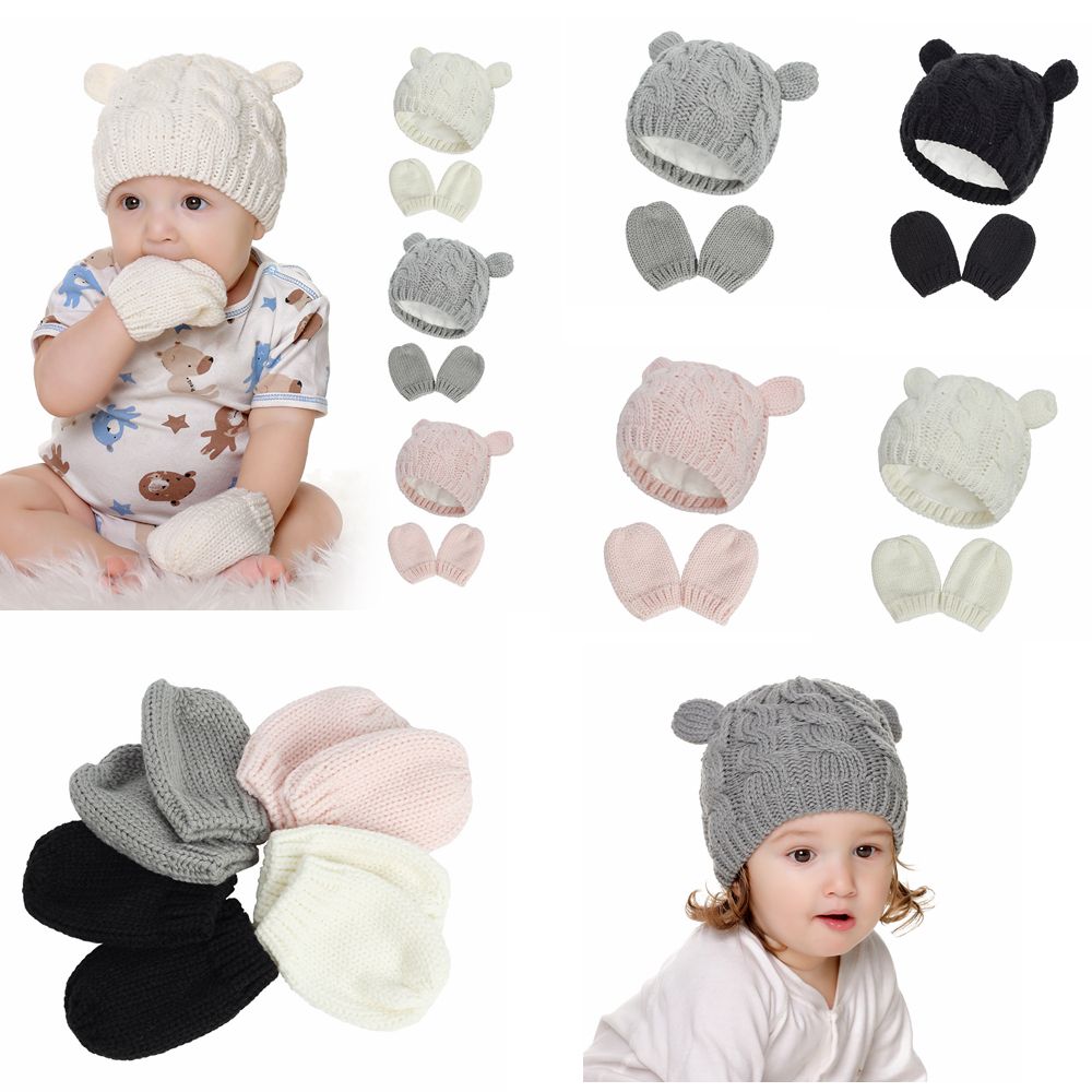 Bebé Sombrero y Mitones Conjunto de punto beanie gorro guantes para Infantil Niño mantener caliente 