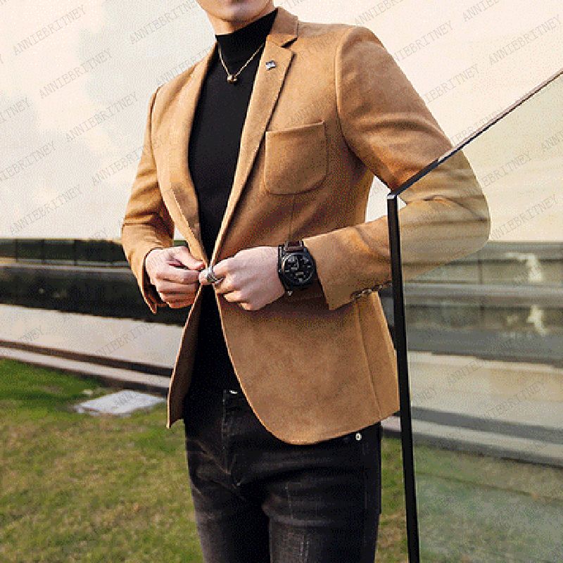 Compra Trajes Para Hombres Blazers 2021 Camel Gamuza Hombres Blazer Delgado  Hombre Autocultivo Ocio Marea Chaqueta Negocio Personalizado Traje Abrigo  Negro Masculino Barato | Entrega Rápida Y Calidad | Es.Dhgate