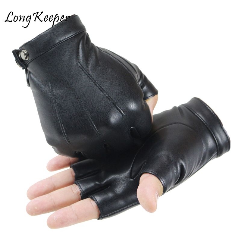 2020 Unisex Negro PU Sin Dedos Guantes Botón Mujer Caliente Dedo Motor De Accionamiento De Los Hombres Guantes Guantes Punk Grueso De 12,76 € | DHgate