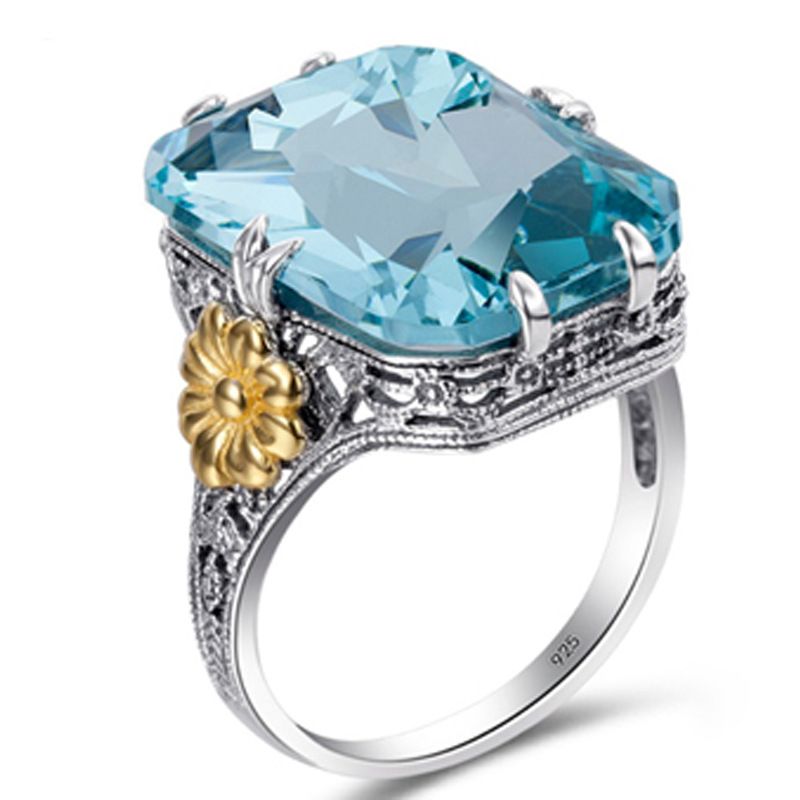 Retro Azul Con Anillo De Mujer De Cristal De Rhinestone De Retro Azul Con Anillo De Mujer De Cristal De Rhinestone De