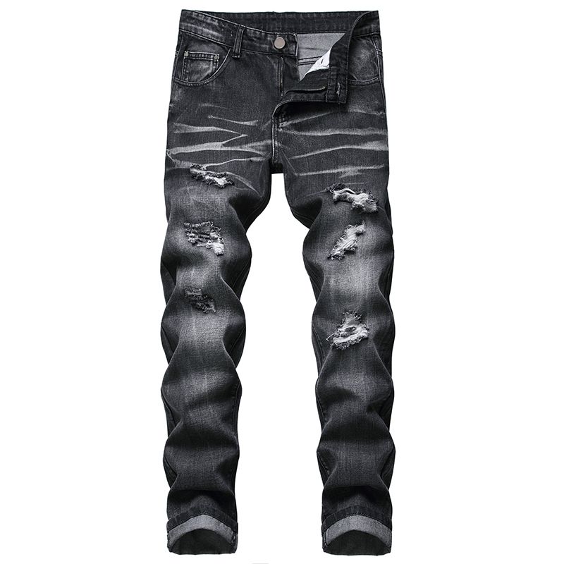 Compra Jeans Para Hombre De Buena Calidad Para Hombre Lavó Pantalones De  Mezclilla Gris Ahumados Con Agujeros Rayados Barato | Entrega Rápida Y  Calidad | Es.Dhgate