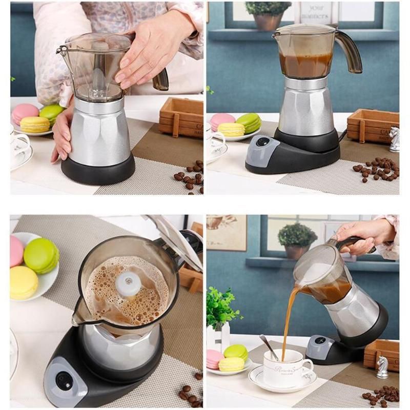 Electric Coffee Maker, Stainless Steel Espresso and Cappuccino Machine Stainless Steel Mocha Pot Coffee Maker (300ml)