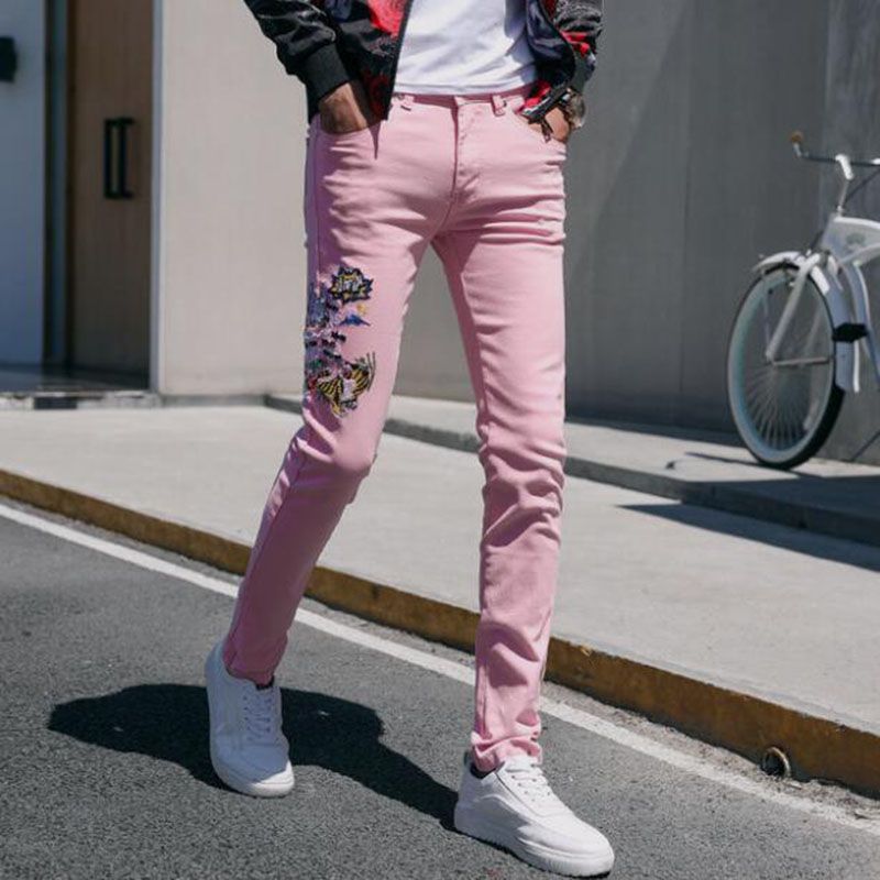 New Fashion Ripped Jeans Men Embroidery 