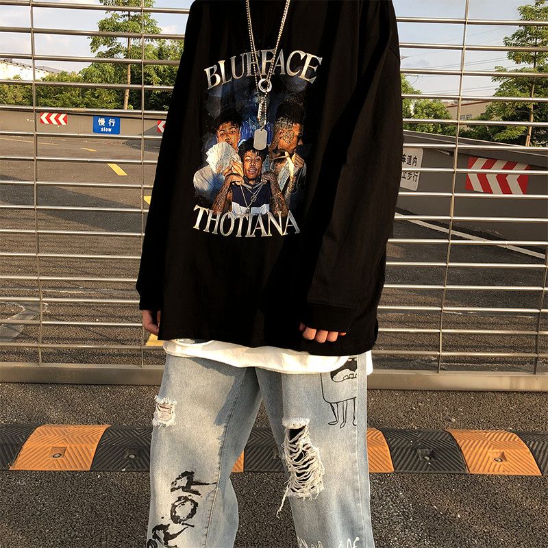 Compra High Street Rap Hip Hop Rapper Imprimir Otoño Casual De Gran Tamaño  De Manga Larga Camiseta Suelta Oscura Para Los Hombres Barato | Entrega  Rápida Y Calidad | Es.Dhgate