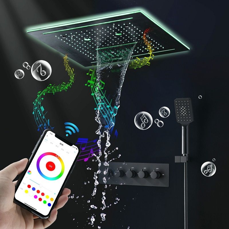 2020 Smart Bathroom Led Music Speaker Black Shower Head Set Ceiling