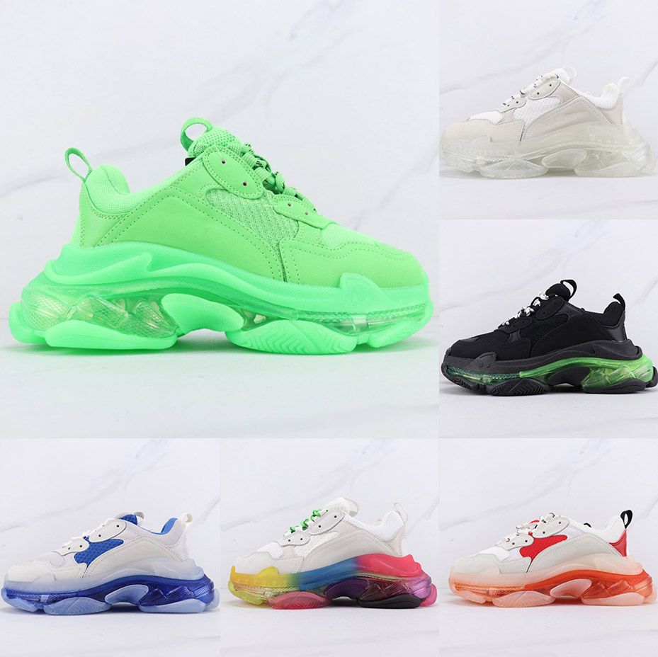 Men Women Triple S Transparent Sole Sneakers Green Double