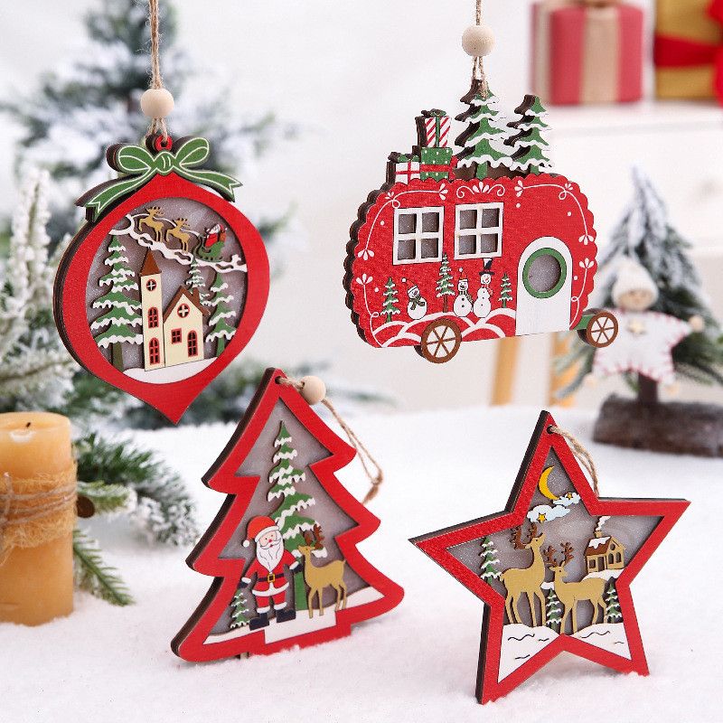 Festive Keepsake Creative Funny Wooden Hollow Carving Christmas Tree Hanging Decorations Window Hanging Decoration