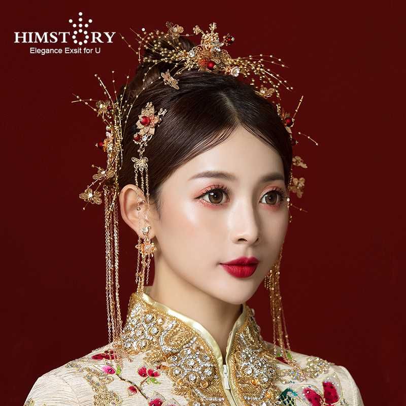 Hair Clips & Barrettes HIMSTORY Traditional Chinese Accessories Vintage  Headdress Headpiece Gold Jewellery Bridal Jewlries