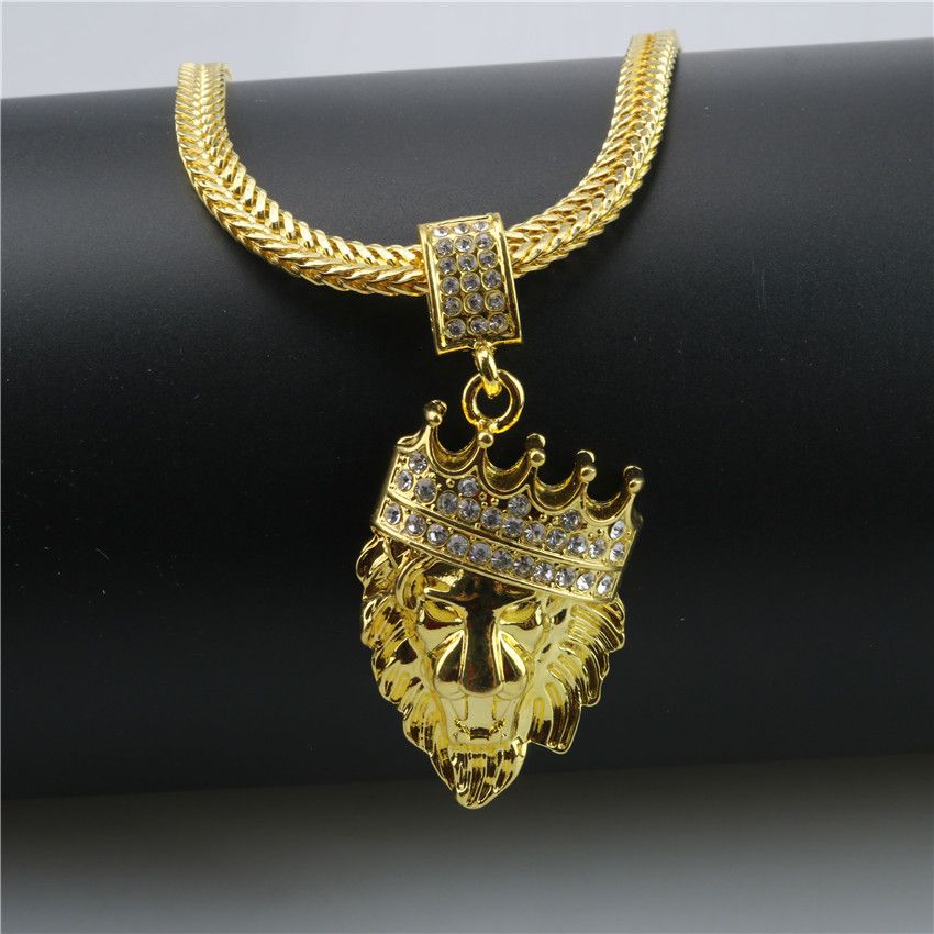 Мода Золотой лев Ожерелья Подвески Женщины Мужчины хип-хоп ювелирных изделий себе металлический сплав Длинные цепи ожерелье Стиль Punk