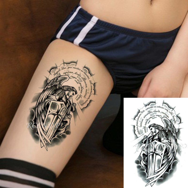 Waterproof Temporary Tattoo Sticker Angel Warrior Sword Shield Fake Tatto  Flash Tatoo Arm Leg Body Art