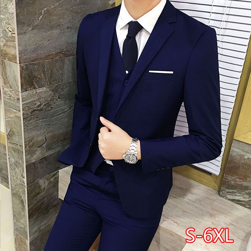 2021 Luxury Plus Size Men Suit Set Formal Blazer +Vest +Pants Suits