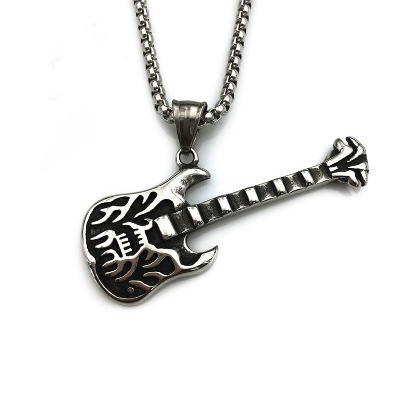 Wholesale Rock Mens Stainless Steel Guitar Necklace Steel Long Pendant