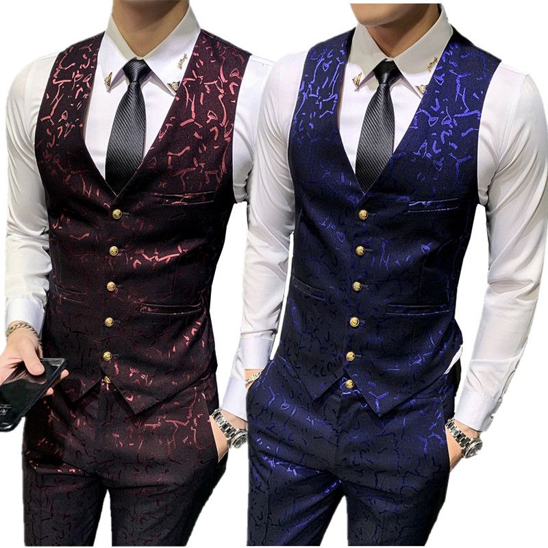 Compra Chalecos De Hombres Primavera Y Otoño Traje Para Hombre Traje Chaleco  Pantalones Conjunto De Dos Piezas Azul Verde Rojo Vestido De Boda Vestido Pantalón  Chaleco Chaleco Barato | Entrega Rápida Y