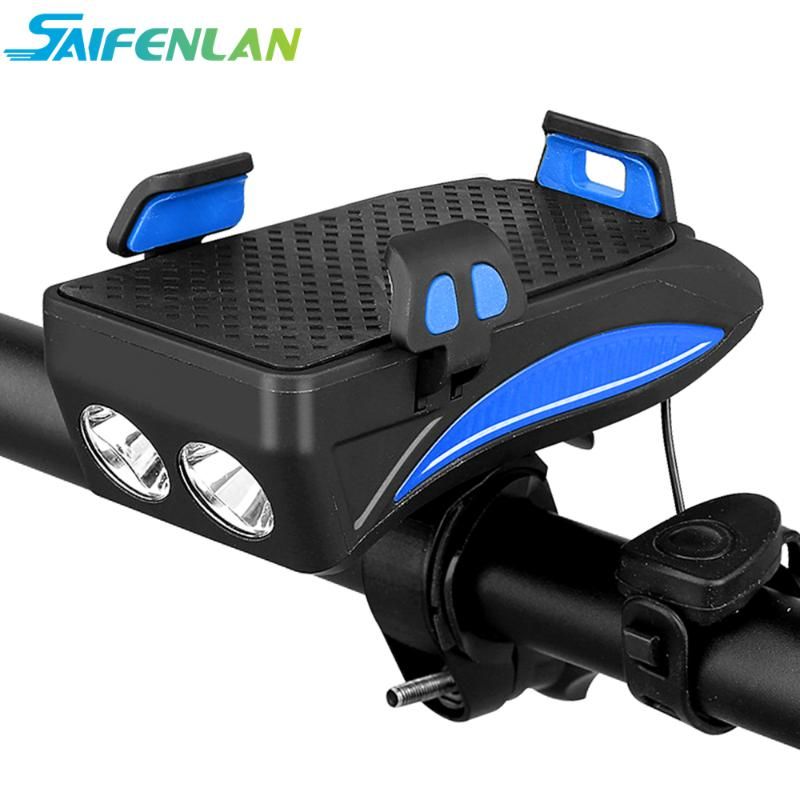 2021 Multi Function Bicycle Light USB Rechargeable LED Cycling Front Light Lamp Bike Horn+Phone