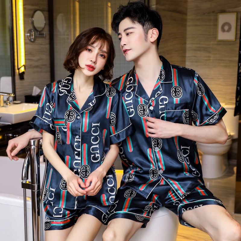 QWZNDZGR Pajamas For Couples Silk Satin Luxurious Sleepwear Long