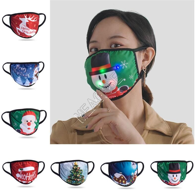 2021 LED Luminous Christmas Mask Cartoon Face Masks Letters Santa Claus