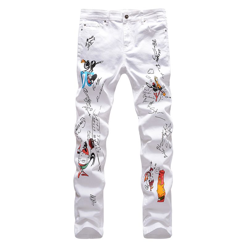 Compra Jeans Para Hombre Personaje De Dibujos Animados Blanco Impreso Moda  Animal Dibujo De Color Dibujo Delgado Straight Stretch Denim Pantalones De  Mezclilla Barato | Entrega Rápida Y Calidad | Es.Dhgate