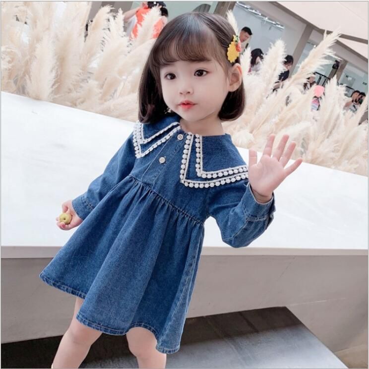 Baby Girl Jeans Denim Dresses Cute Fashion Double Turn Down Lace Collars Kids Dress For Toddler Girls From Zzj8, $16.09 | DHgate.Com