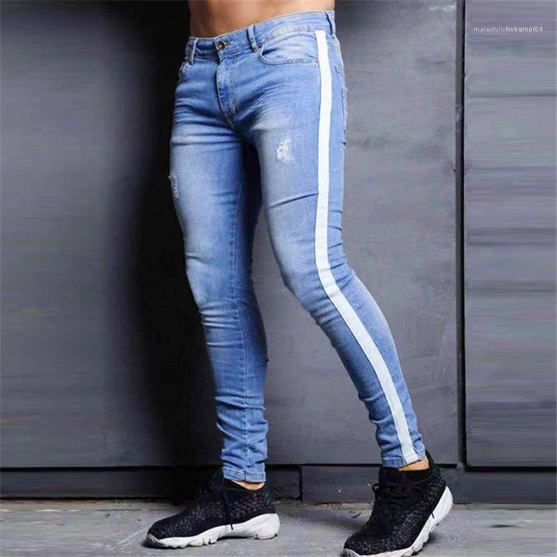 Compra Ropa De Hombre Pantalones Vaqueros Del Diseñador De Moda Lado De  Rayas De Lápiz Pantalones Casuales Para Hombre Del Color Natural De La  Mosca De La Cremallera De Los Pantalones Vaqueros