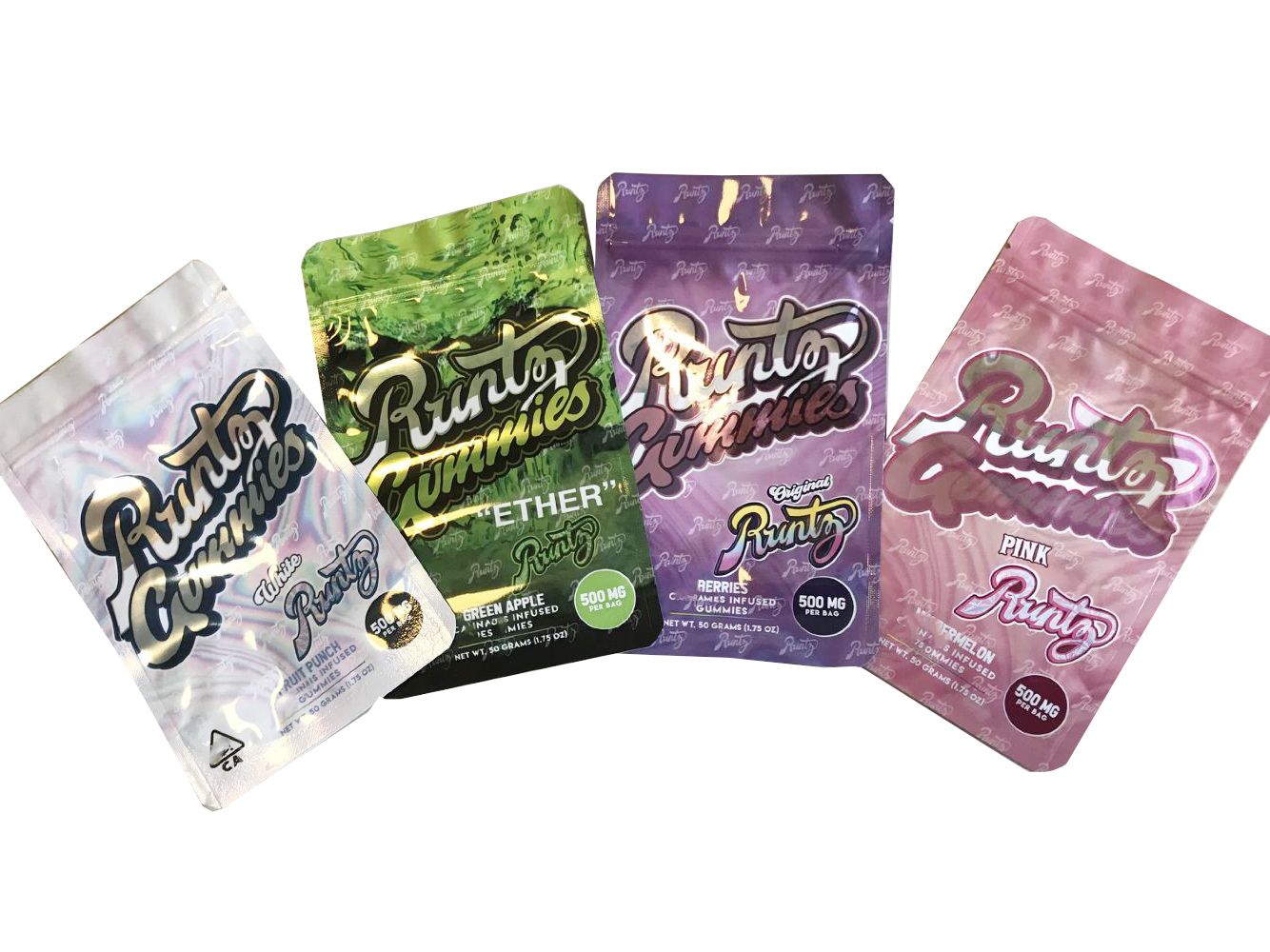 EMPTY Runtz Gummies ETHER Green Apple Bag White Runtz Fruit Punch